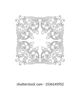 Baroque ornament with filigree in vector format for design frame, pattern. Vintage hand drawn victorian or damask floral element. Black and white engraved ink art.