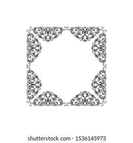 Baroque ornament with filigree in vector format for design frame, pattern. Vintage hand drawn victorian or damask floral element. Black and white engraved ink art.