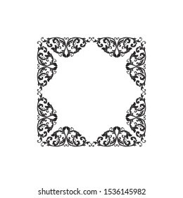 Baroque ornament with filigree in vector format for design frame, pattern. Vintage hand drawn victorian or damask floral element. Black and white engraved ink art.