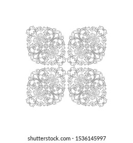 Baroque ornament with filigree in vector format for design frame, pattern. Vintage hand drawn victorian or damask floral element. Black and white engraved ink art.
