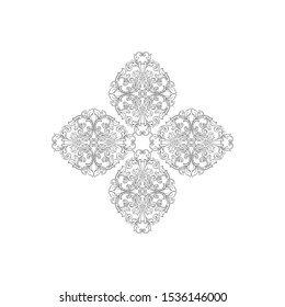 Baroque ornament with filigree in vector format for design frame, pattern. Vintage hand drawn victorian or damask floral element. Black and white engraved ink art.