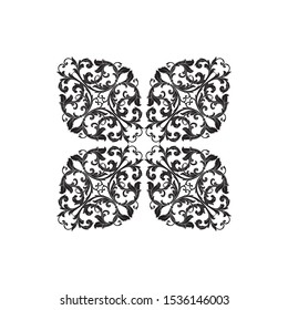 Baroque ornament with filigree in vector format for design frame, pattern. Vintage hand drawn victorian or damask floral element. Black and white engraved ink art.