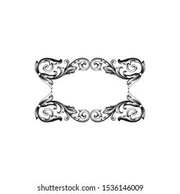 Baroque ornament with filigree in vector format for design frame, pattern. Vintage hand drawn victorian or damask floral element. Black and white engraved ink art.
