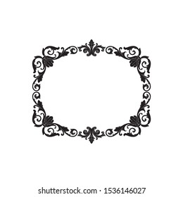 Baroque ornament with filigree in vector format for design frame, pattern. Vintage hand drawn victorian or damask floral element. Black and white engraved ink art.
