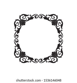 Baroque ornament with filigree in vector format for design frame, pattern. Vintage hand drawn victorian or damask floral element. Black and white engraved ink art.
