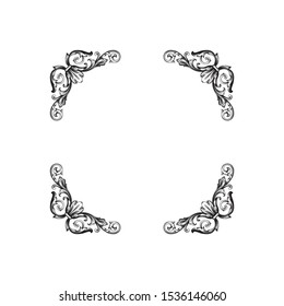 Baroque ornament with filigree in vector format for design frame, pattern. Vintage hand drawn victorian or damask floral element. Black and white engraved ink art.