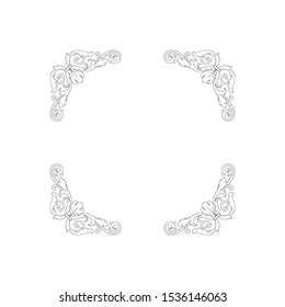 Baroque ornament with filigree in vector format for design frame, pattern. Vintage hand drawn victorian or damask floral element. Black and white engraved ink art.