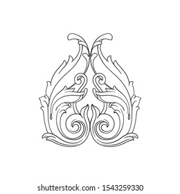 Baroque ornament with filigree in vector format for design frame, pattern. Vintage hand drawn victorian or damask floral element. Black and white engraved ink art. 