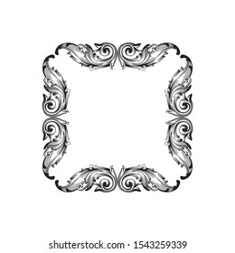Baroque ornament with filigree in vector format for design frame, pattern. Vintage hand drawn victorian or damask floral element. Black and white engraved ink art. 