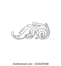Baroque ornament with filigree in vector format for design frame, pattern. Vintage hand drawn victorian or damask floral element. Black and white engraved ink art. 