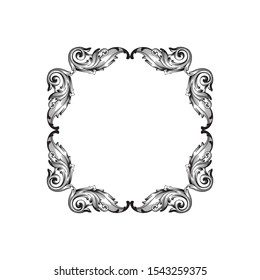 Baroque ornament with filigree in vector format for design frame, pattern. Vintage hand drawn victorian or damask floral element. Black and white engraved ink art. 
