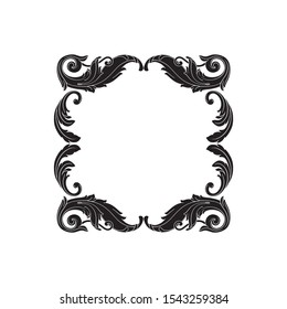 Baroque ornament with filigree in vector format for design frame, pattern. Vintage hand drawn victorian or damask floral element. Black and white engraved ink art. 