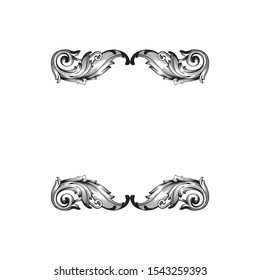 Baroque ornament with filigree in vector format for design frame, pattern. Vintage hand drawn victorian or damask floral element. Black and white engraved ink art. 