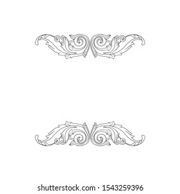 Baroque ornament with filigree in vector format for design frame, pattern. Vintage hand drawn victorian or damask floral element. Black and white engraved ink art. 