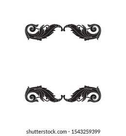Baroque ornament with filigree in vector format for design frame, pattern. Vintage hand drawn victorian or damask floral element. Black and white engraved ink art. 