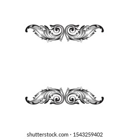 Baroque ornament with filigree in vector format for design frame, pattern. Vintage hand drawn victorian or damask floral element. Black and white engraved ink art. 