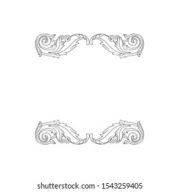 Baroque ornament with filigree in vector format for design frame, pattern. Vintage hand drawn victorian or damask floral element. Black and white engraved ink art. 