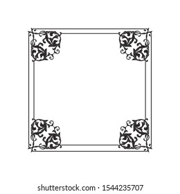 Baroque ornament with filigree in vector format for design frame, pattern. Vintage hand drawn victorian or damask floral element. Black and white engraved ink art.