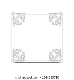 Baroque ornament with filigree in vector format for design frame, pattern. Vintage hand drawn victorian or damask floral element. Black and white engraved ink art.