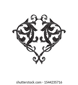 Baroque ornament with filigree in vector format for design frame, pattern. Vintage hand drawn victorian or damask floral element. Black and white engraved ink art.