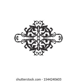 Baroque ornament with filigree in vector format for design frame, pattern. Vintage hand drawn victorian or damask floral element. Black and white engraved ink art.