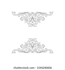 Baroque ornament with filigree in vector format for design frame, pattern. Vintage hand drawn victorian or damask floral element. Black and white engraved ink art.