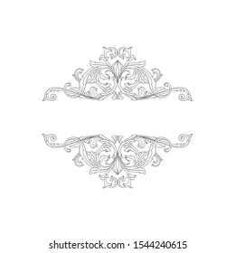 Baroque ornament with filigree in vector format for design frame, pattern. Vintage hand drawn victorian or damask floral element. Black and white engraved ink art.