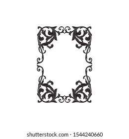 Baroque ornament with filigree in vector format for design frame, pattern. Vintage hand drawn victorian or damask floral element. Black and white engraved ink art.
