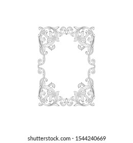 Baroque ornament with filigree in vector format for design frame, pattern. Vintage hand drawn victorian or damask floral element. Black and white engraved ink art.