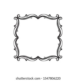 Baroque ornament with filigree in vector format for design frame, pattern. Vintage hand drawn victorian or damask floral element. Black and white engraved ink art.