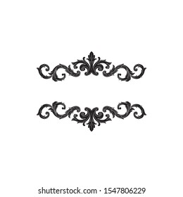 Baroque ornament with filigree in vector format for design frame, pattern. Vintage hand drawn victorian or damask floral element. Black and white engraved ink art.