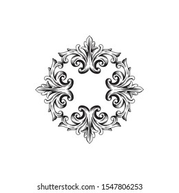 Baroque ornament with filigree in vector format for design frame, pattern. Vintage hand drawn victorian or damask floral element. Black and white engraved ink art.