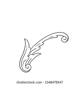 Baroque ornament with filigree in vector format for design frame, pattern. Vintage hand drawn victorian or damask floral element. Black and white engraved ink art.