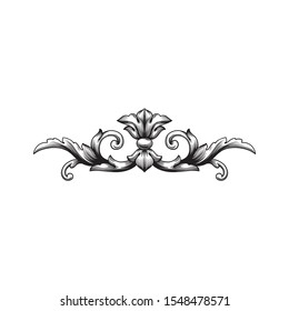 Baroque ornament with filigree in vector format for design frame, pattern. Vintage hand drawn victorian or damask floral element. Black and white engraved ink art.