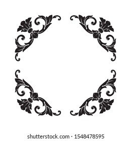 Baroque ornament with filigree in vector format for design frame, pattern. Vintage hand drawn victorian or damask floral element. Black and white engraved ink art.