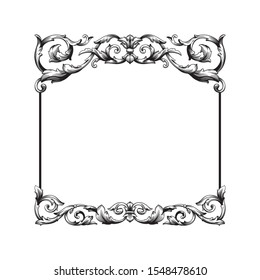 Baroque ornament with filigree in vector format for design frame, pattern. Vintage hand drawn victorian or damask floral element. Black and white engraved ink art.