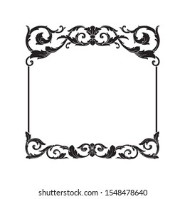 Baroque ornament with filigree in vector format for design frame, pattern. Vintage hand drawn victorian or damask floral element. Black and white engraved ink art.