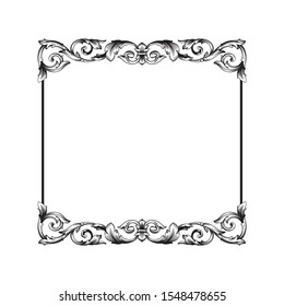 Baroque ornament with filigree in vector format for design frame, pattern. Vintage hand drawn victorian or damask floral element. Black and white engraved ink art.