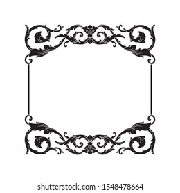 Baroque ornament with filigree in vector format for design frame, pattern. Vintage hand drawn victorian or damask floral element. Black and white engraved ink art.