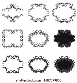 Baroque ornament with filigree in vector format for design frame, pattern. Vintage hand drawn victorian or damask floral element. Black and white engraved ink art. 