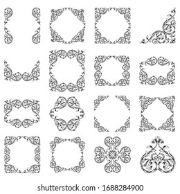 Baroque ornament with filigree in vector format for design frame, pattern. Vintage hand drawn victorian or damask floral element. Black and white engraved ink art. 