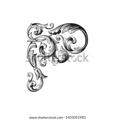 Baroque ornament with filigree in vector format for design frame, pattern. Vintage victorian or damask floral element. 