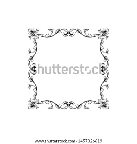 Baroque ornament with filigree in vector format for design frame, pattern. Vintage hand drawn victorian or damask floral element. Black and white engraved ink art.