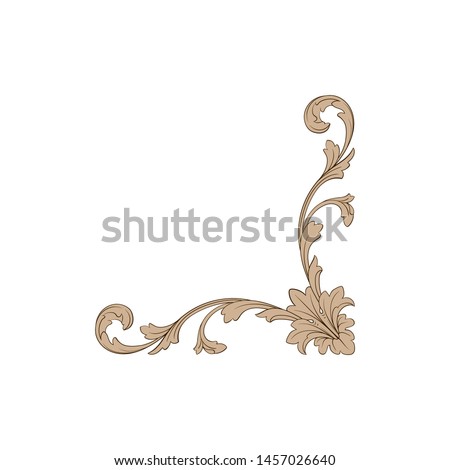 Baroque ornament with filigree in vector format for design frame, pattern. Vintage hand drawn victorian or damask floral element. Black and white engraved ink art.