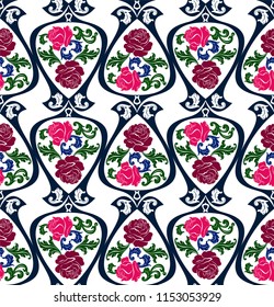 Baroque ornament with roses on a white background. Seamless Baroque pattern. Background vector