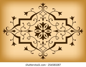 Baroque ornament in Victorian style with abstract tulips and curly lines decoration