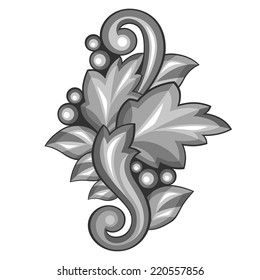 Baroque ornamental antique silver element on white background.