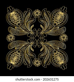 Baroque ornamental vector drawing in gold color. Use for fashion and other uses.