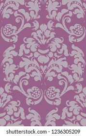 Baroque ornamented background Vector. Victorian Royal texture. Flower decorative design. Purple colors decors