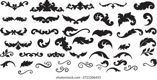 Ornamentos barrocos decorativos florescer elementos Vintage rolo Design Set